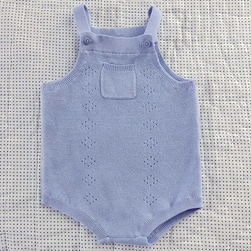 Janie and Jack Light Blue Knit Baby Romper